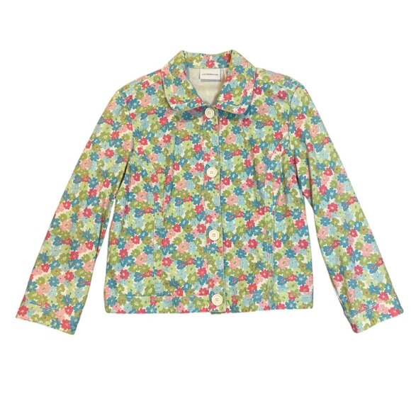 Vintage Liz Claiborne Multicolored Floral Denim Jean Jacket Button Up Y2K Sz L - Picture 1 of 7